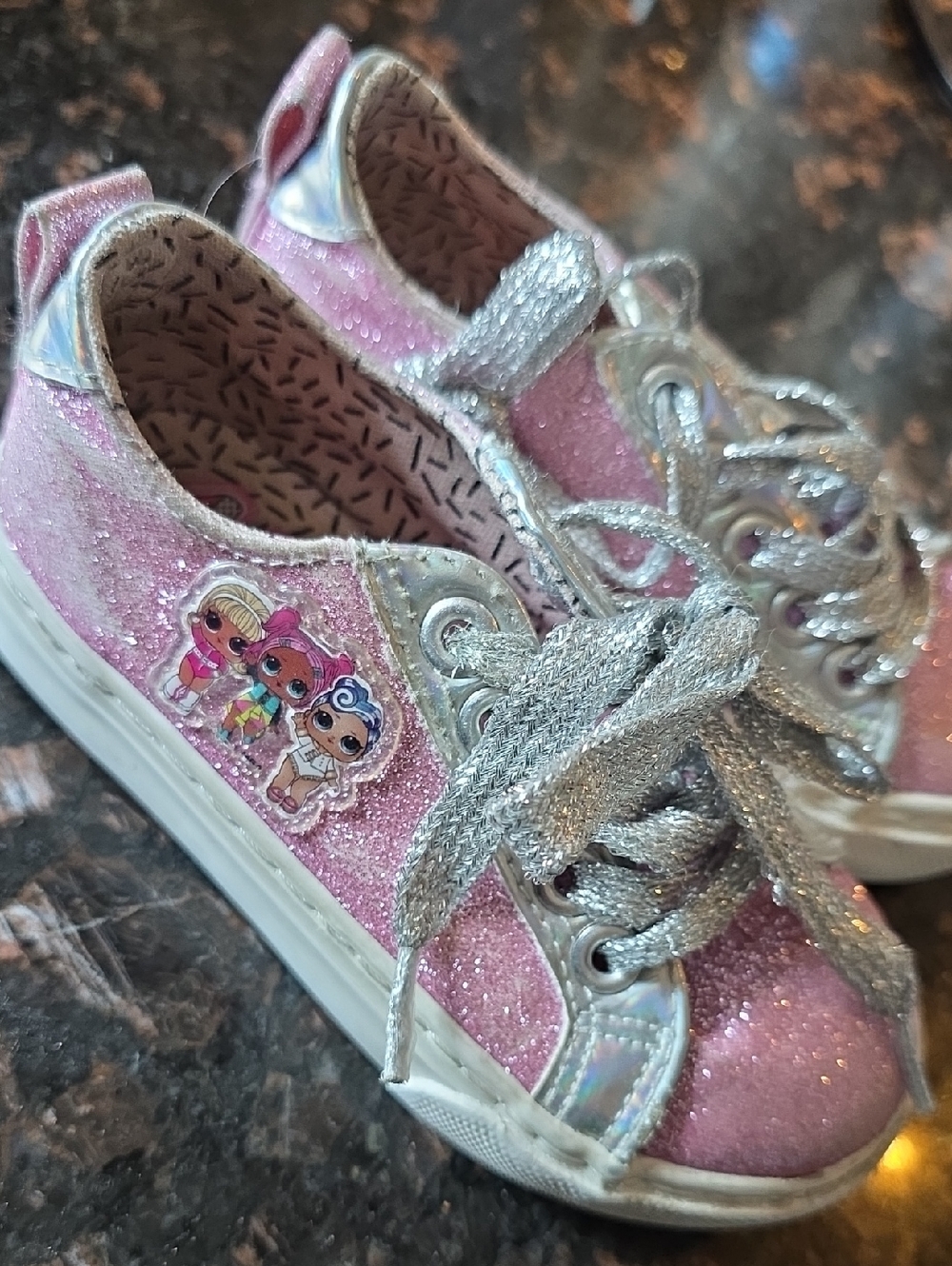 Kids Glitter Pink LOL Sneakers with Silver Accents